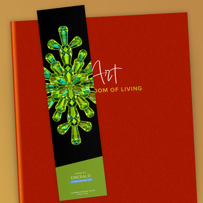 emerald bookmark from the sparkles series presented on a red book, sku bk-08