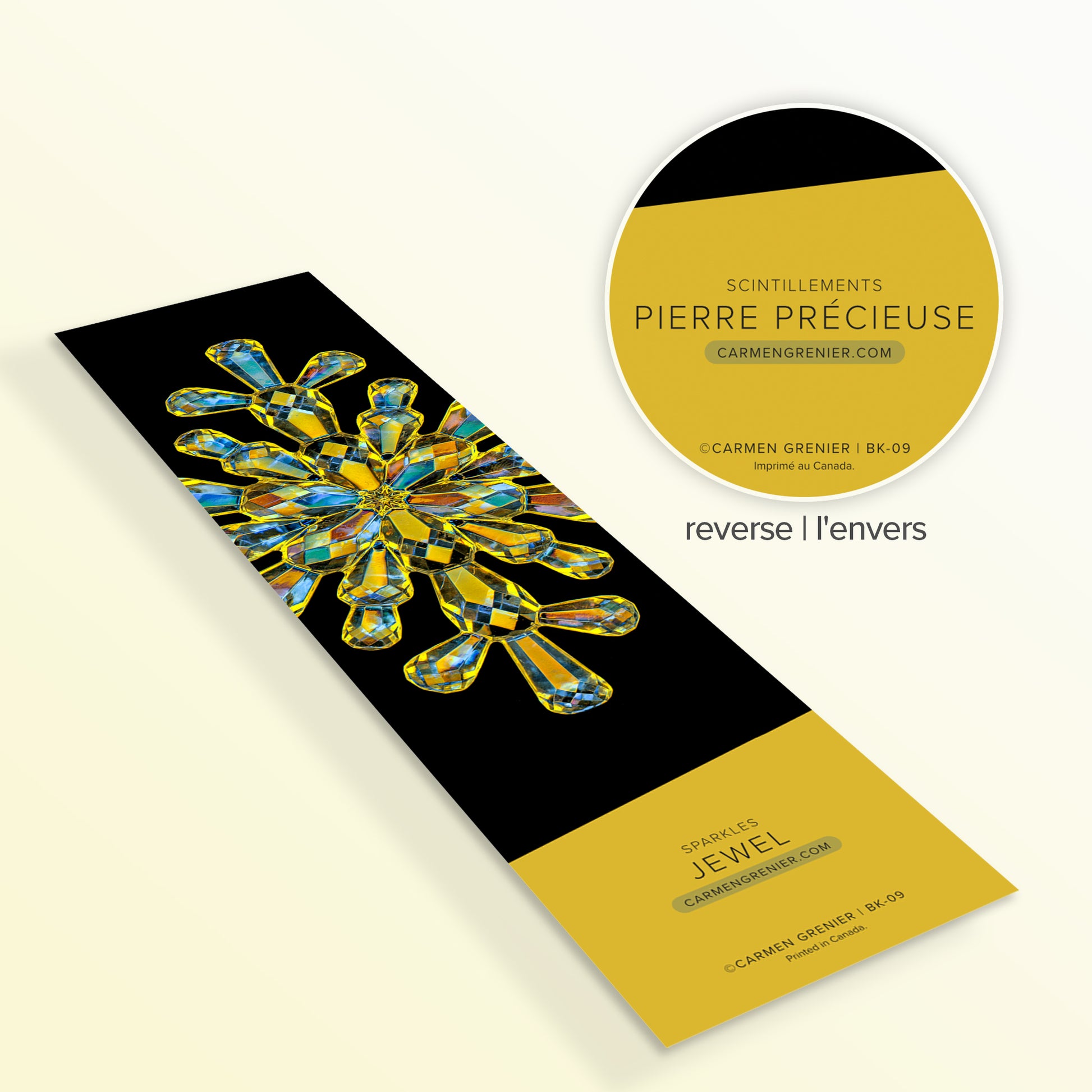 'Jewel' bookmark from the Sparkles series with a vignette showing the reverse side