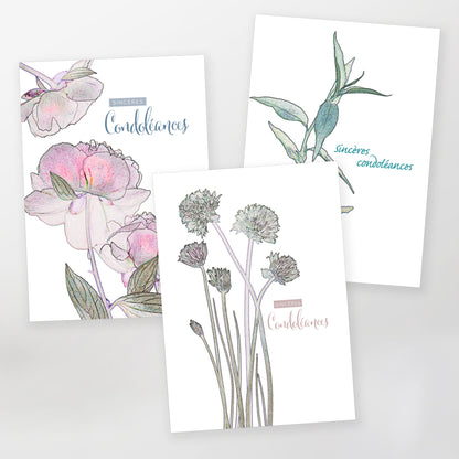 greeting cards, set of 3, gc212,gc213, gc214, french, carmengrenier.com, series 2 sympathy french,