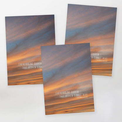 Set of three greetingcards, sunset, sky, sympathy, earth has no sorrow, carmengrenier.com, gc-122