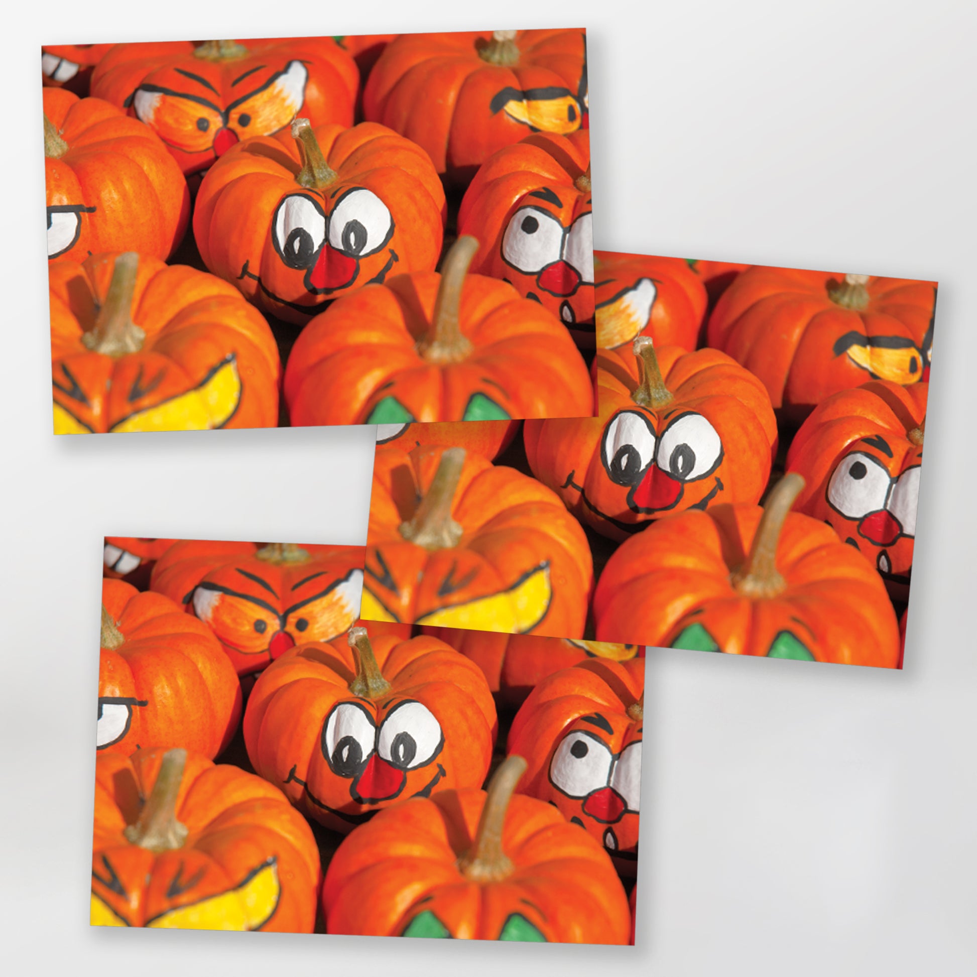 blank art greeting card happy halloween, painted faces on orange gourds gc-426