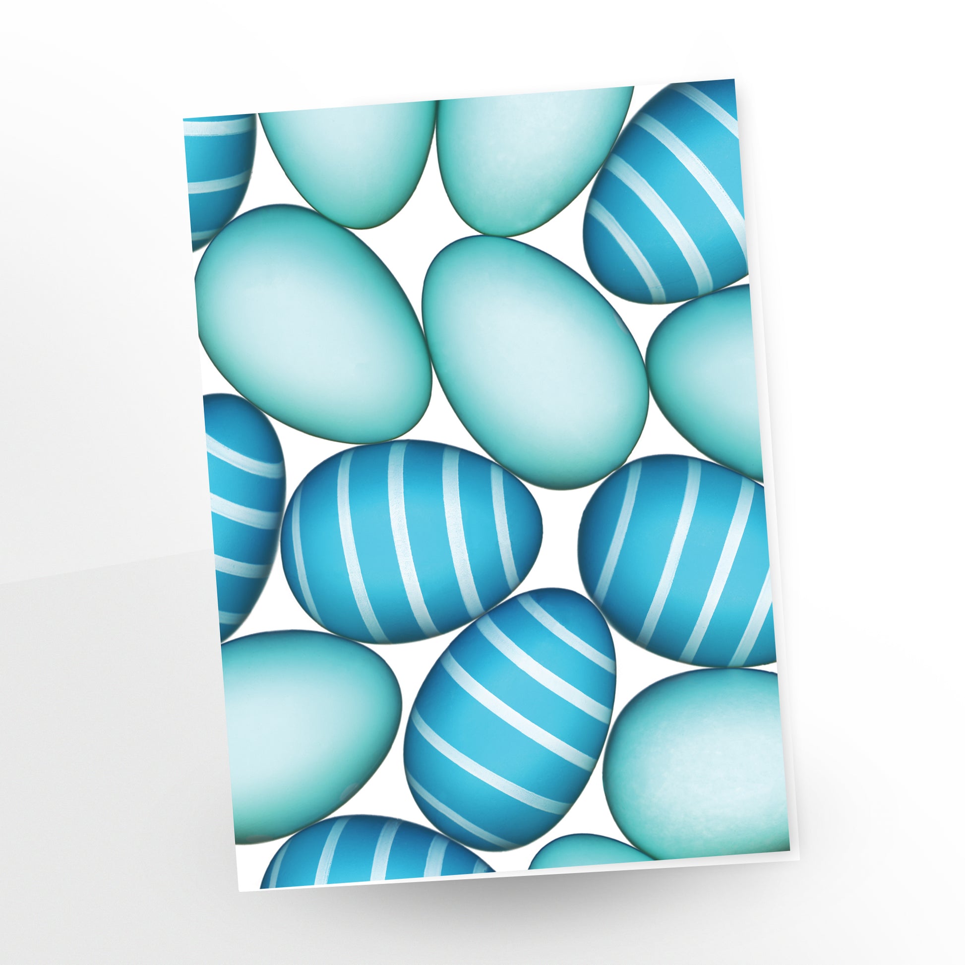 Happy Easter greeting card, blue and turquoise eggs white background. SKU number GC-277, CarmenGrenier.com