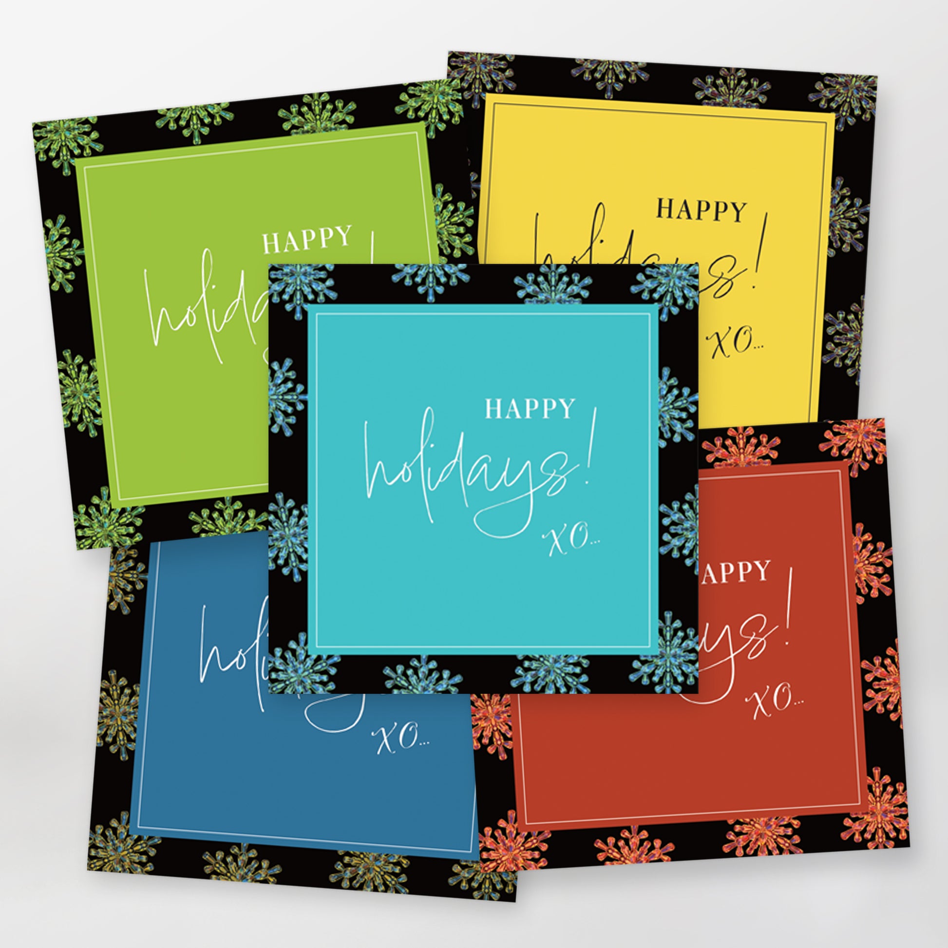 Sets of 5, 10 or 15 Happy Holidays XO greeting cards, English, CarmenGrenier.com 