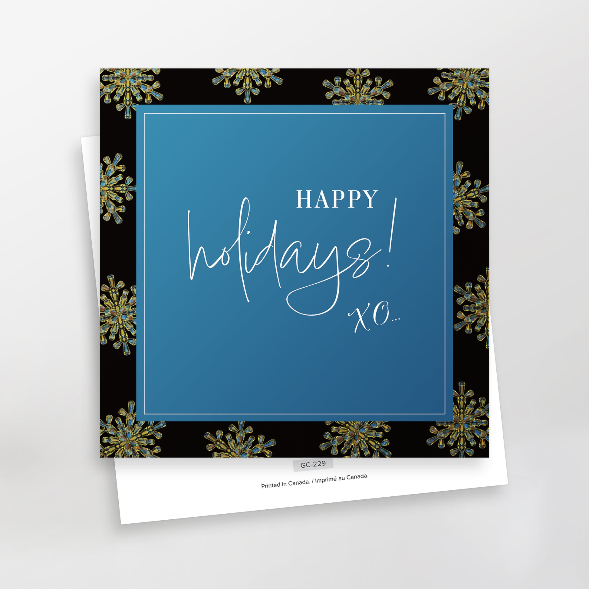 Happy Holidays XO greeting card, blue, GC-229, CarmenGrenier.com 