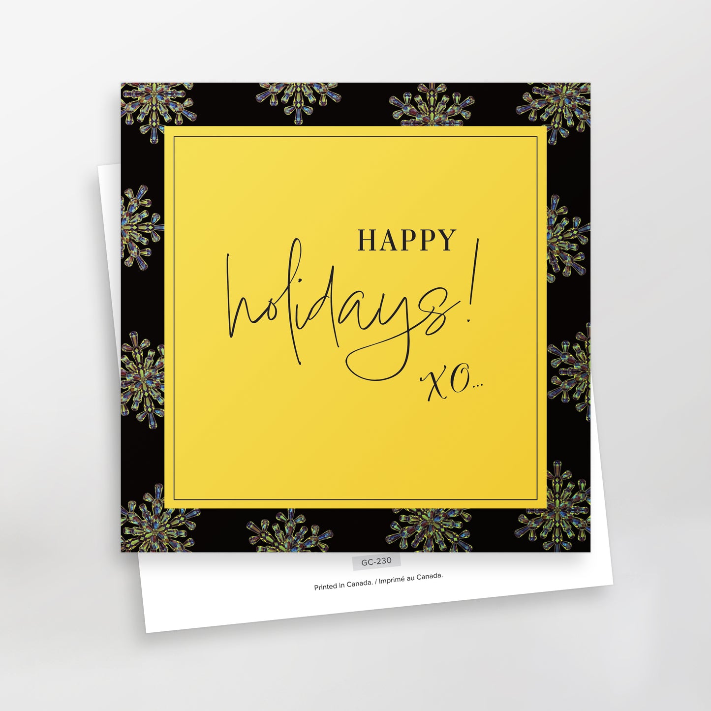 Happy Holidays XO greeting card, yellow, GC-230, CarmenGrenier.com 