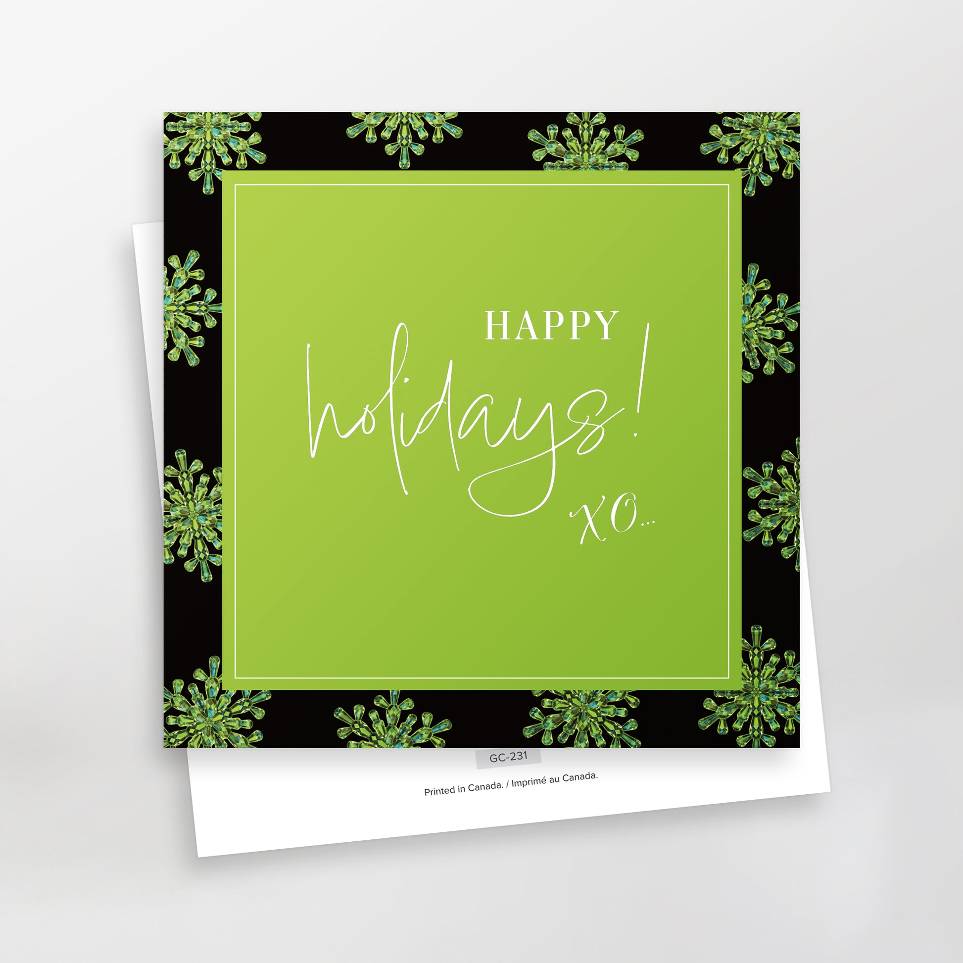 Happy Holidays XO greeting card, green, GC-231, CarmenGrenier.com 