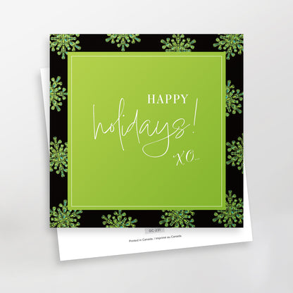 Happy Holidays XO greeting card, green, GC-231, CarmenGrenier.com 