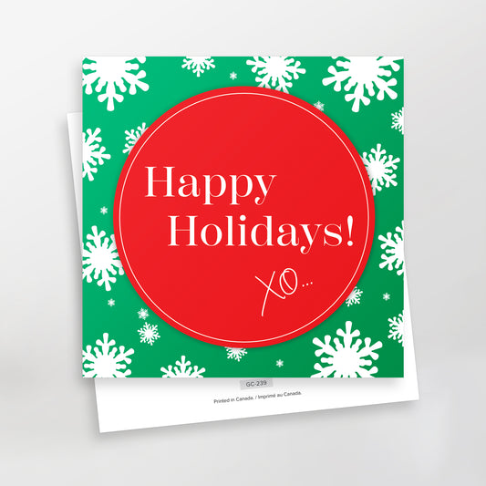 Happy Holidays XO Series 2 greeting cards, GC-239, red on green, CarmenGrenier.com