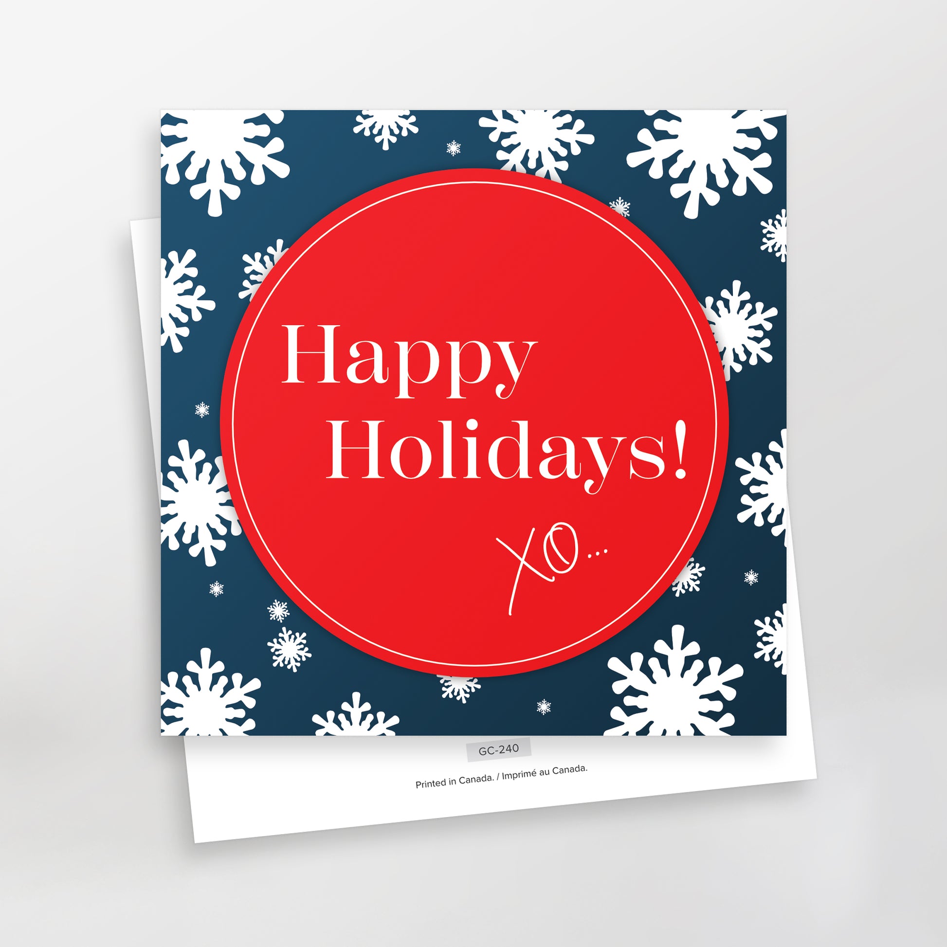 Happy Holidays XO Series 2 greeting cards, GC-240, red on dark blue, CarmenGrenier.com