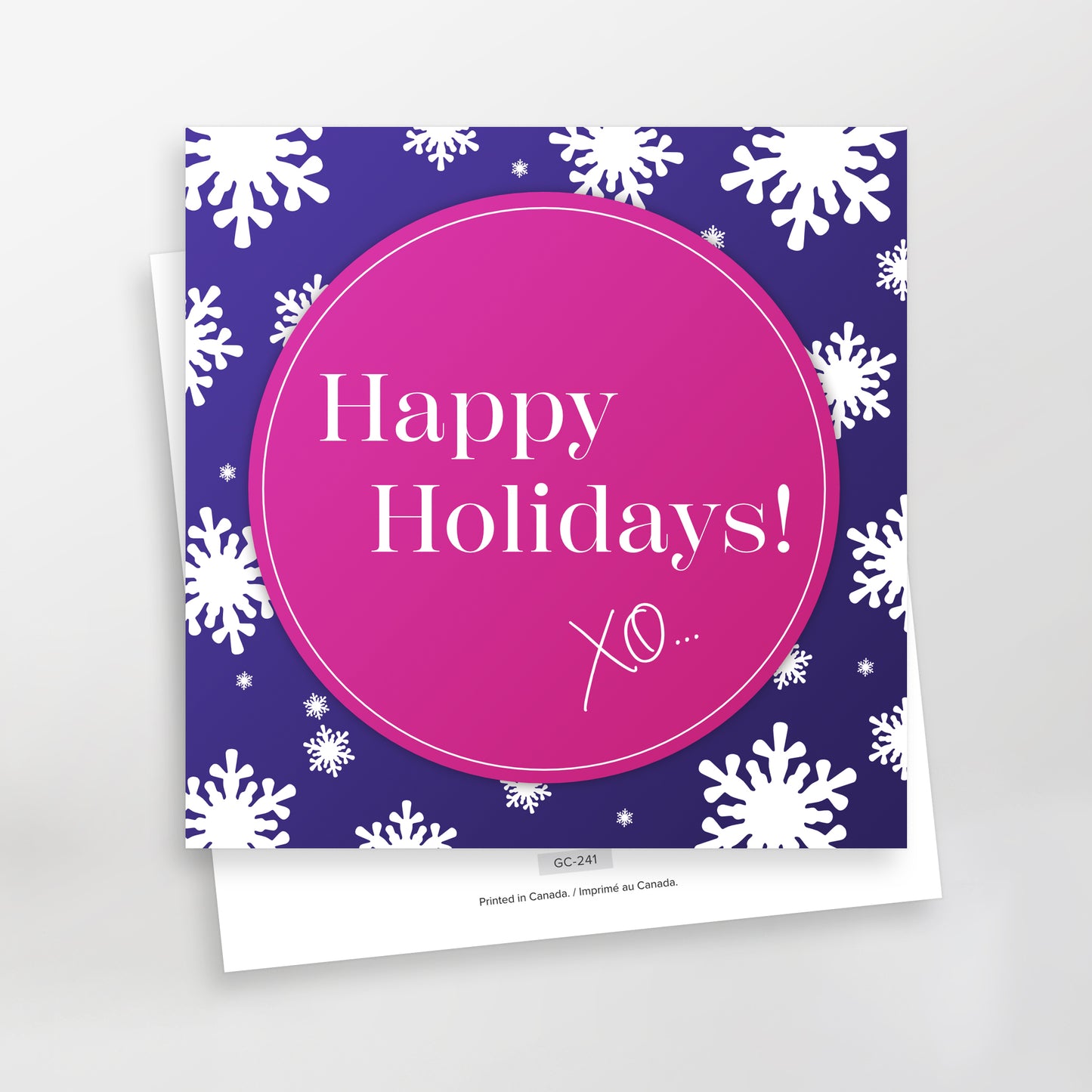 Happy Holidays XO Series 2 greeting cards, GC-241, pink on purple, CarmenGrenier.com