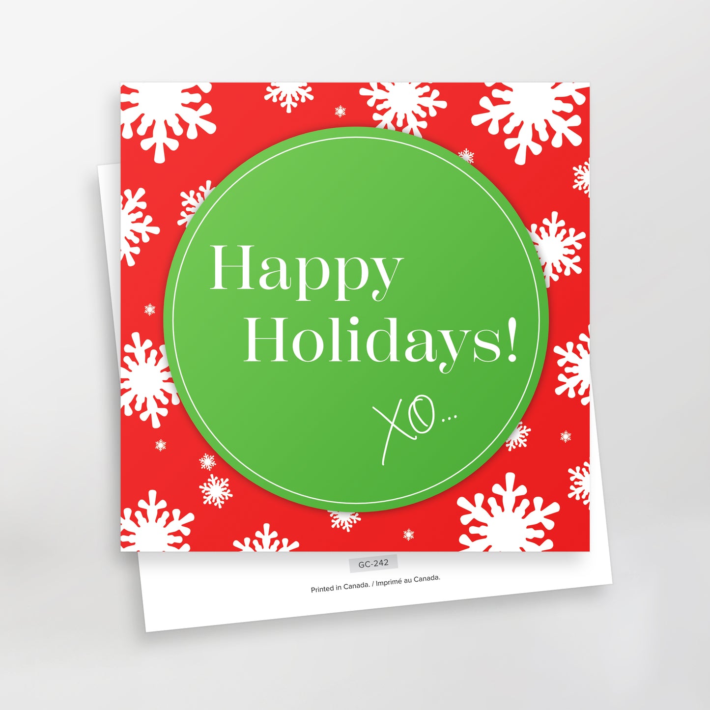 Happy Holidays XO Series 2 greeting cards, GC-242, green on red, CarmenGrenier.com