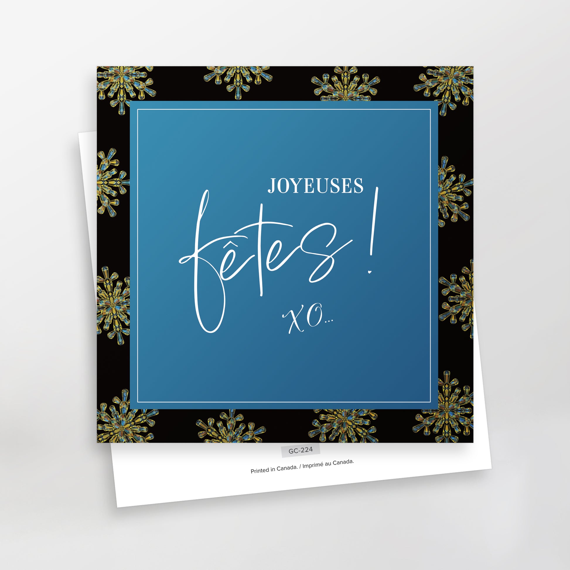 Joyeuses fêtes XO greeting card, blue, French, CarmenGrenier.com 