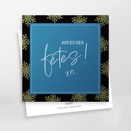 Joyeuses fêtes XO greeting card, blue, French, CarmenGrenier.com 