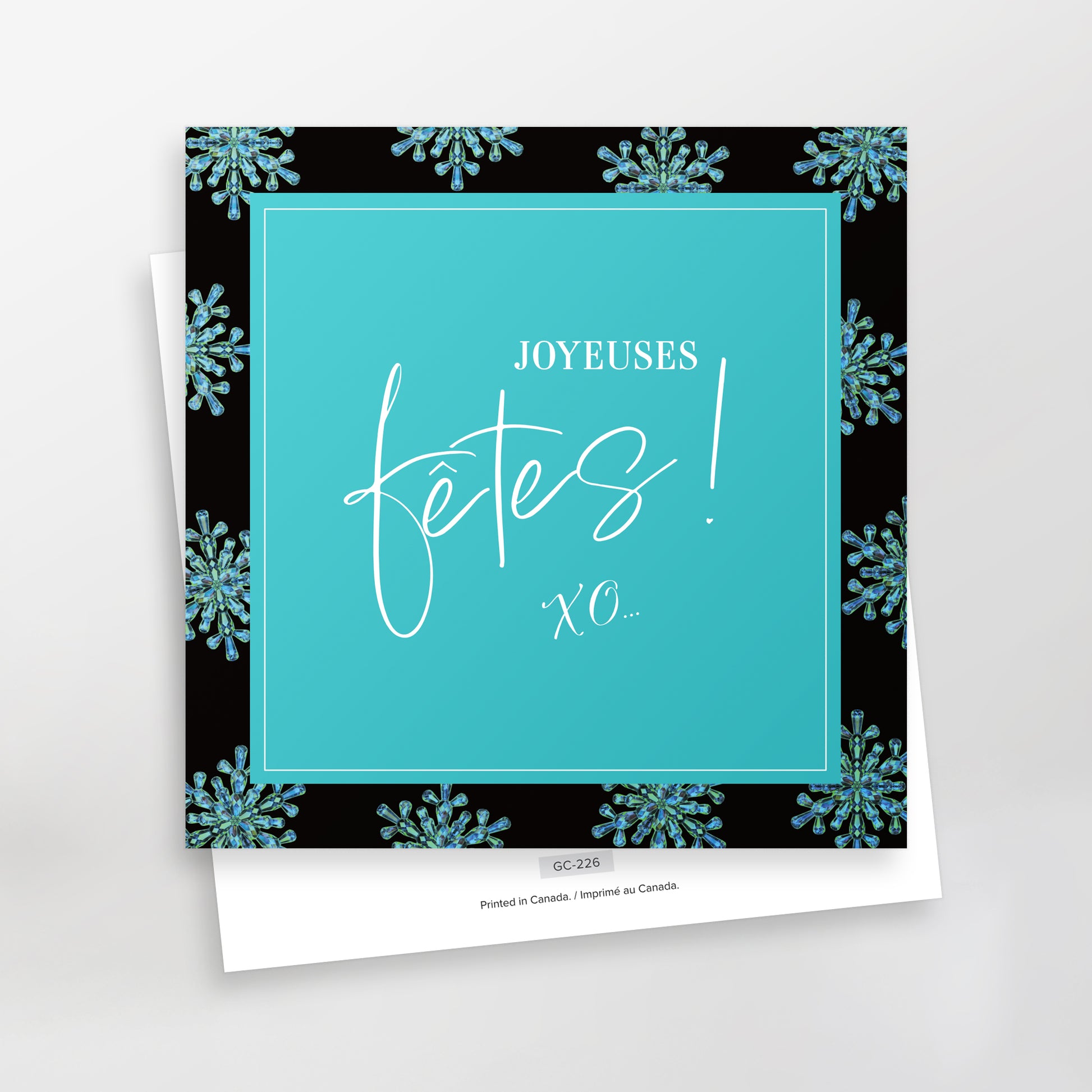 Joyeuses fêtes XO greeting card, turquoise, French, CarmenGrenier.com 