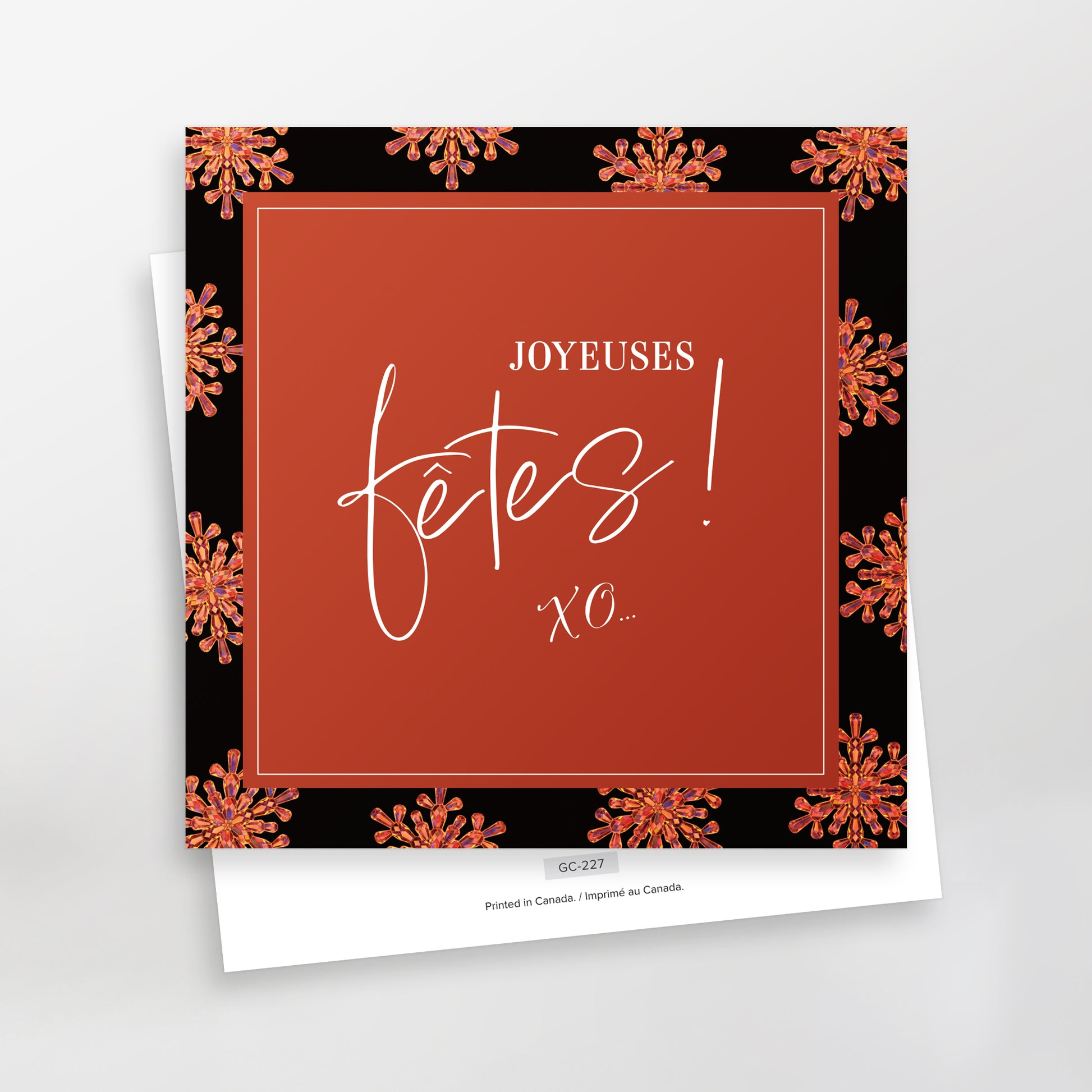 Joyeuses fêtes XO greeting card, red, French, CarmenGrenier.com 