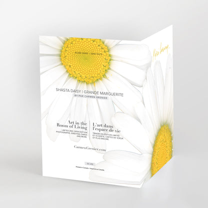 blank art greeting card, 5x7 inches, french, merci beaucoup,  two shasta daisies, gc-413, carmengrenier.com