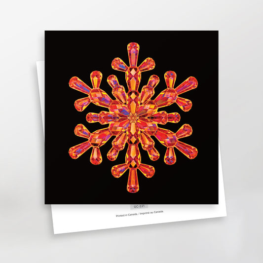 sparkles greeting card series, ruby snowflake on black background, gc-221 by carmen grenier 