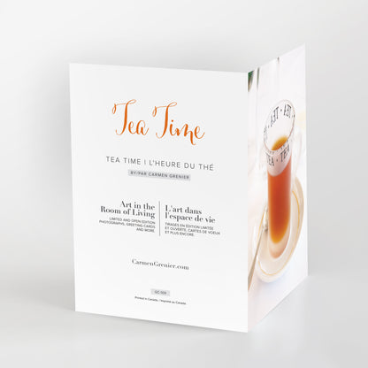 Tea Time greeting card, clear glass cup on white background, gc-109, carmengrenier.com 