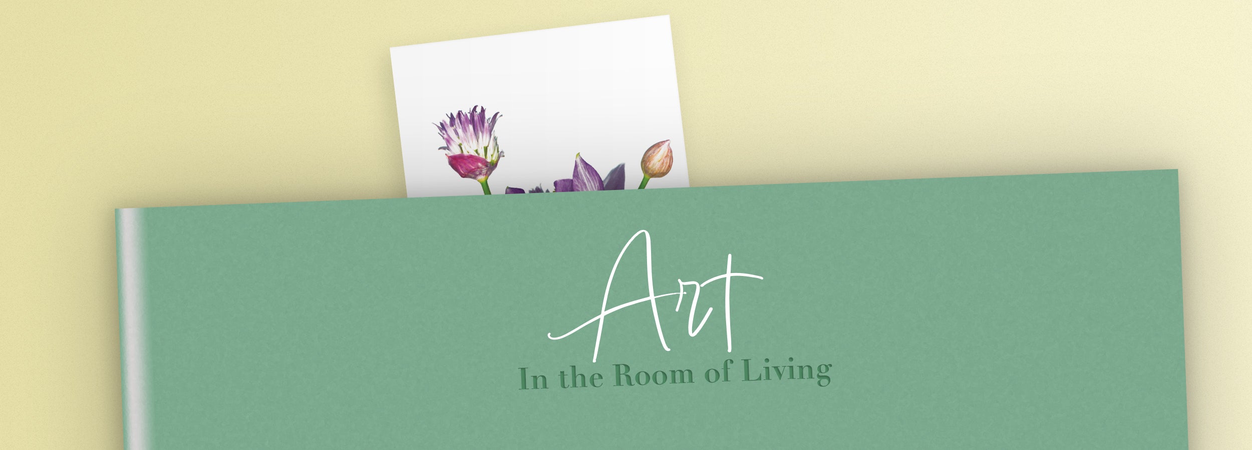 spring bookmark on a green book art in the room of living carmen grenier