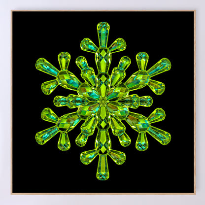 Shimmering crystal snowflake 'Emerald' as a fine art print designed by Carmen Grenier. OE-376-20x20