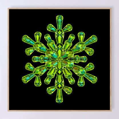 Shimmering crystal snowflake 'Emerald' as a fine art print designed by Carmen Grenier. OE-376-8x8