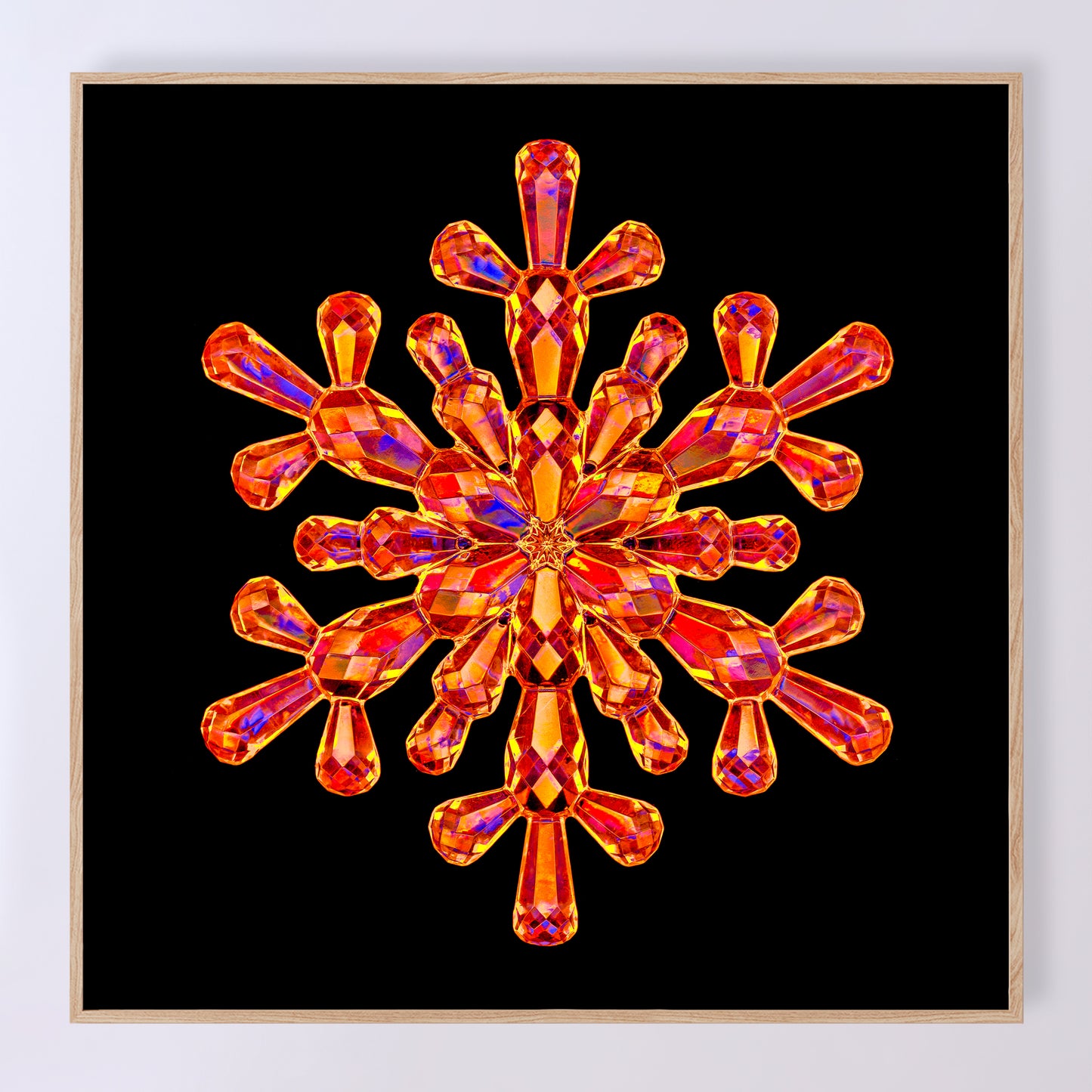 Shimmering crystal snowflake 'Ruby' as a fine art print designed by Carmen Grenier. OE-377-14x14