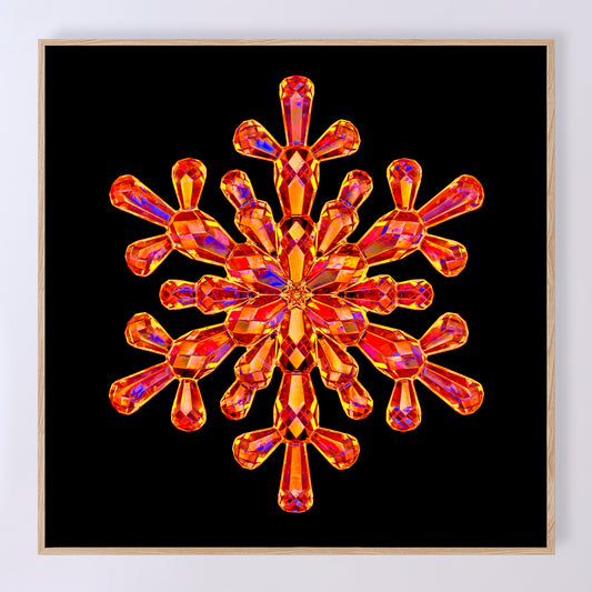 Shimmering crystal snowflake 'Ruby' as a fine art print designed by Carmen Grenier. OE-377-14x14