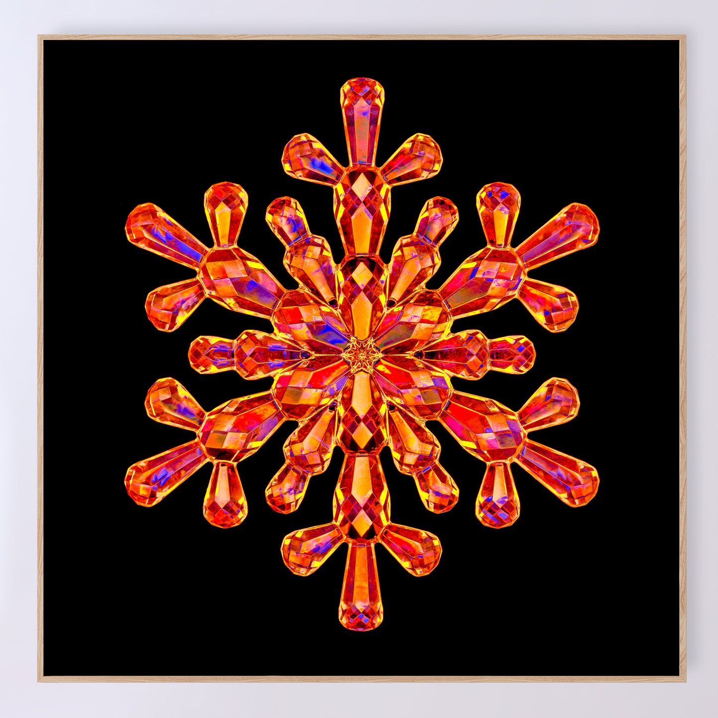 Shimmering crystal snowflake 'Ruby' as a fine art print designed by Carmen Grenier. OE-377-20x20