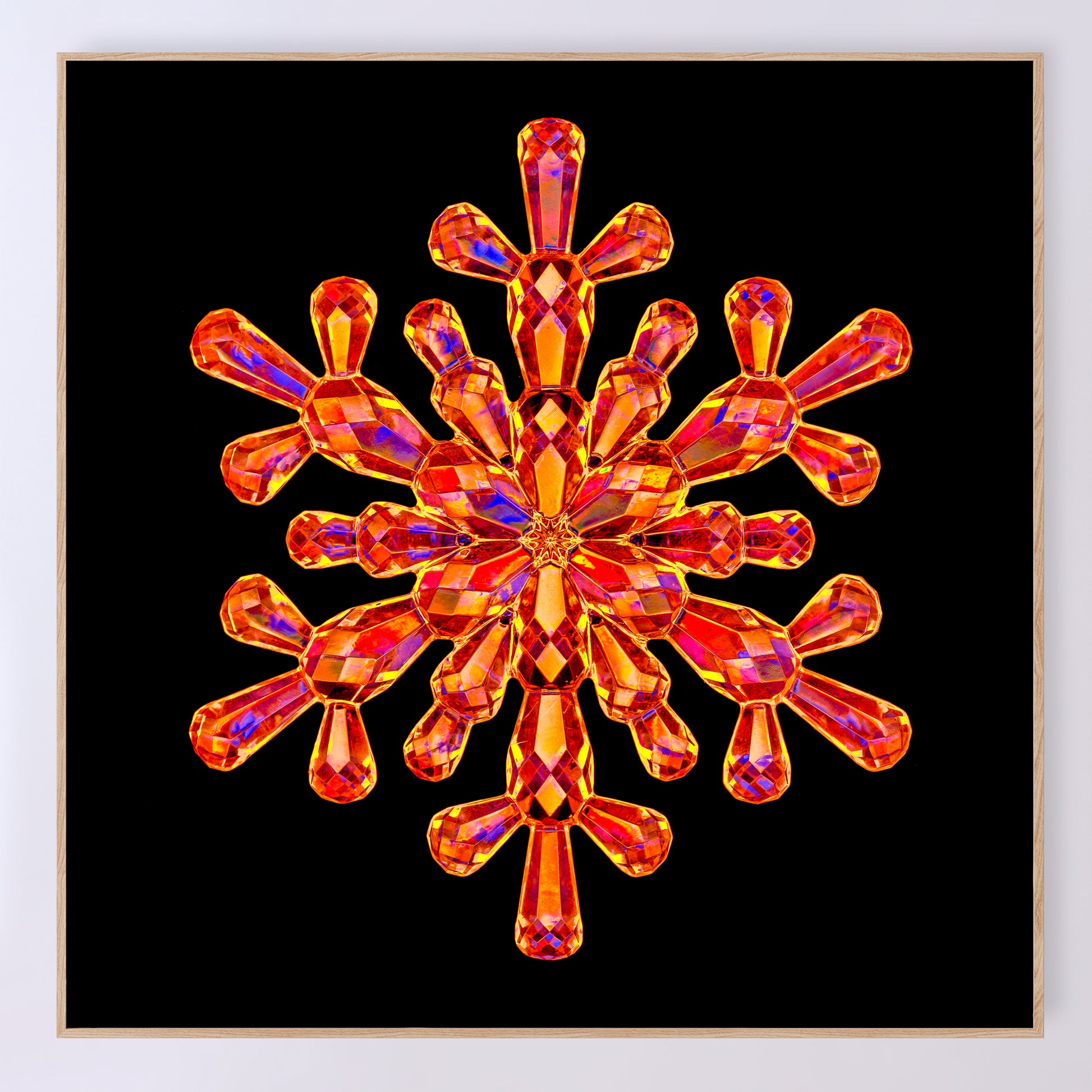 Shimmering crystal snowflake 'Ruby' as a fine art print designed by Carmen Grenier. OE-377-20x20