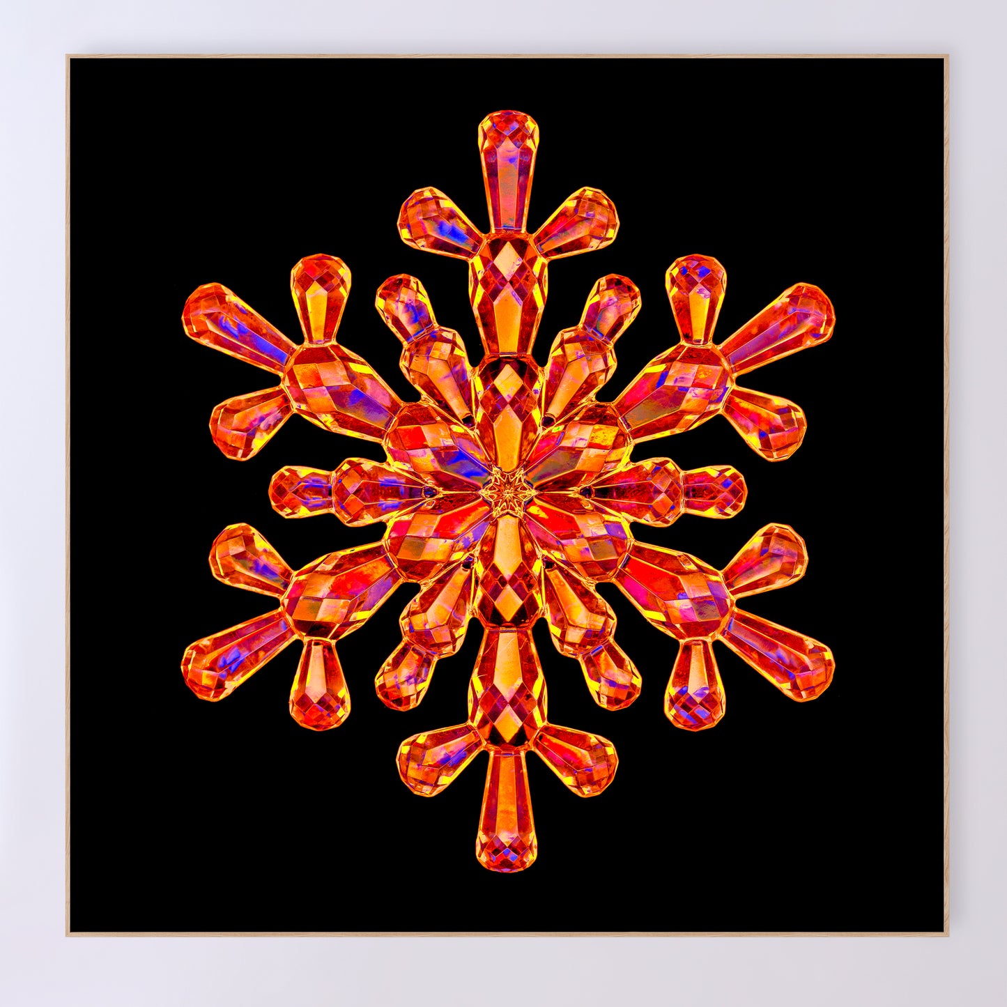 Shimmering crystal snowflake 'Ruby' as a fine art print designed by Carmen Grenier. OE-377-36x36