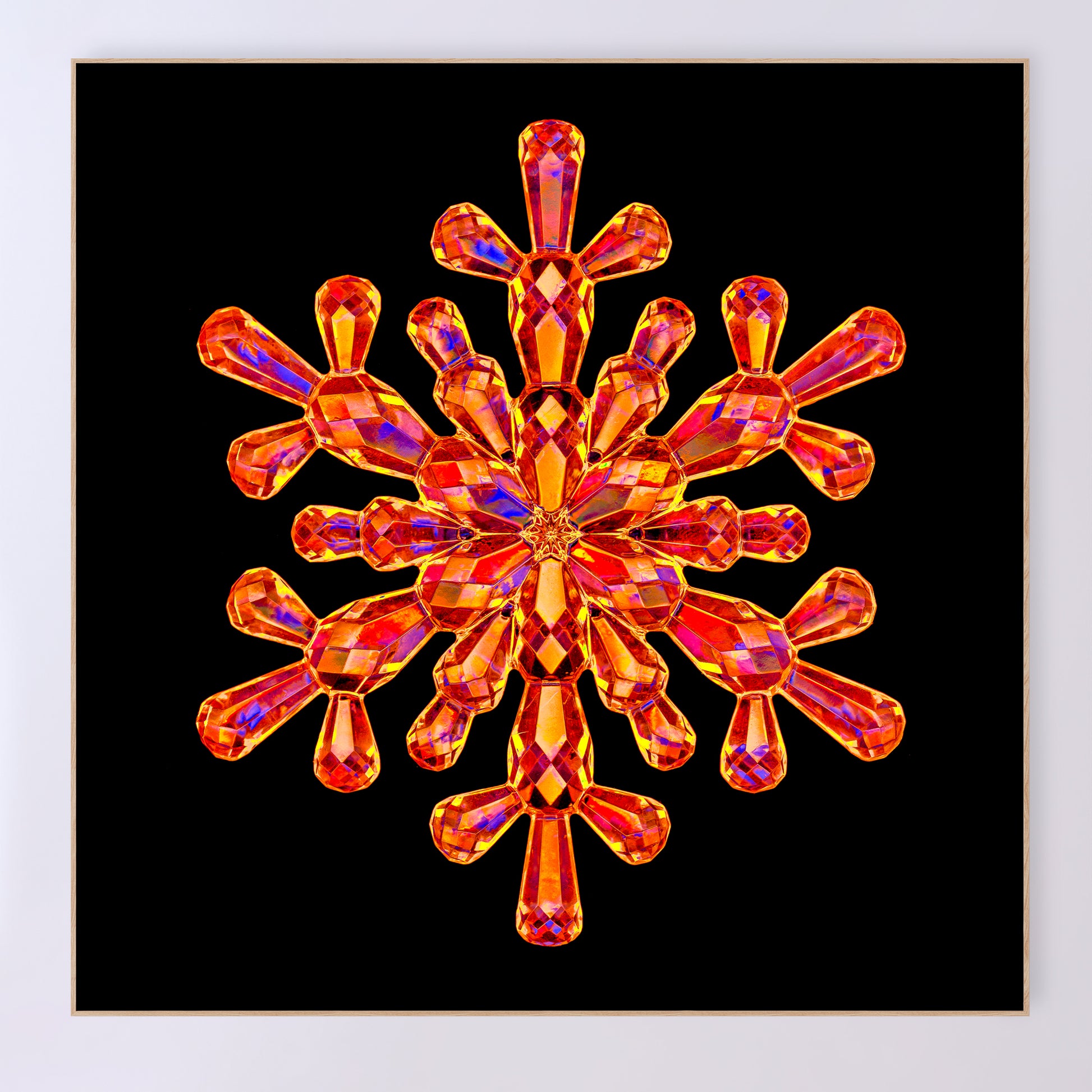 Shimmering crystal snowflake 'Ruby' as a fine art print designed by Carmen Grenier. OE-377-36x36