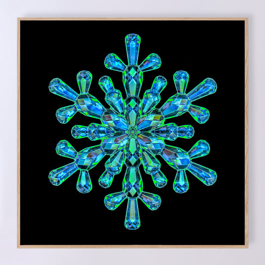 Shimmering crystal snowflake 'Sapphire' as a fine art print designed by Carmen Grenier. OE-378-14x14