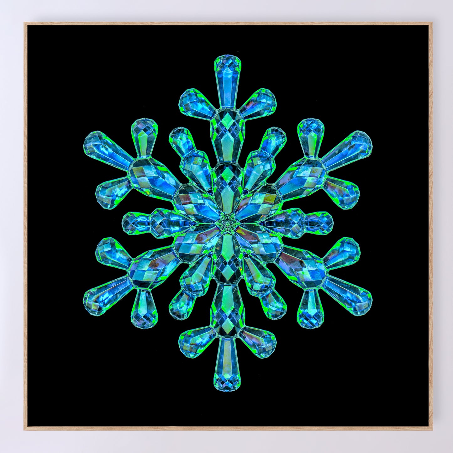 Shimmering crystal snowflake 'Sapphire' as a fine art print designed by Carmen Grenier. OE-378-20x20