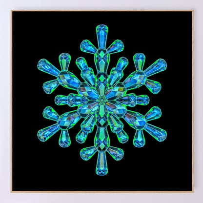 Shimmering crystal snowflake 'Sapphire' as a fine art print designed by Carmen Grenier. OE-378-20x20