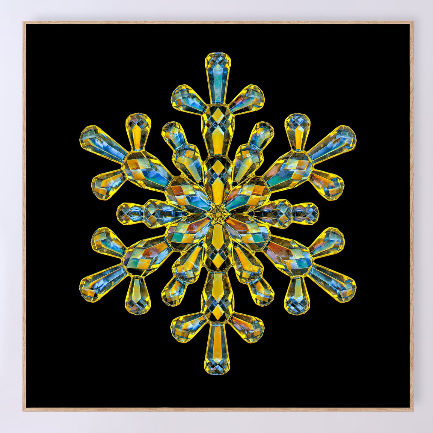 Shimmering crystal snowflake 'Jewel' as a fine art print designed by Carmen Grenier. OE-379-20x20